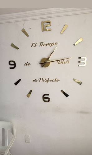 Reloj De Pared 3d Tamaño Grande + Frase En Vinilo 