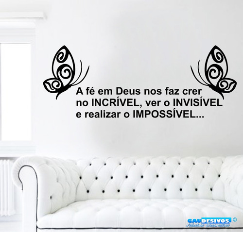 Adesivo Decorativo De Parede Borboleta Frase A Fé Em Deus