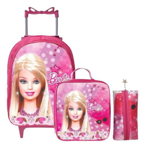 Mochila Escolar Feminina Rodinha Kit Lancheira Estojo barbie