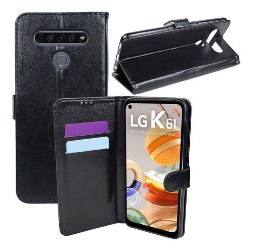 Capinha Capa Carteira De Luxo Para LG K61 Lmq630baw Tela 6.5 Cor Preta