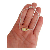 Pulsera Con Centro Cubics Y Guarda Griega Plata Y Oro