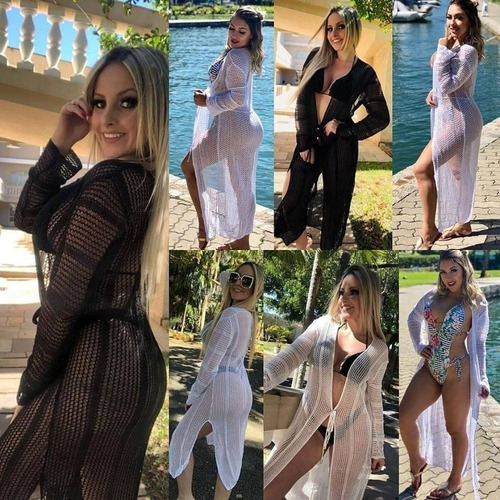 Saída De Praia Longa E Manga Longa Kimono Verão 2019 