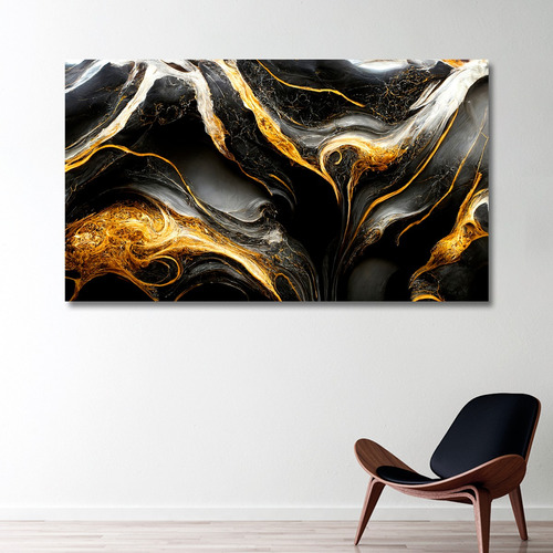 Cuadro Abstracto Dorado Negro Elegante Sala Canvas K6 60x90