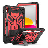 Funda iPad 10 Gen. Nios Soporte Lpiz Robots - Negro/rojo