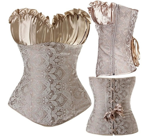 Corsé Corset Faja Satinado Estampado Ajustable Cintura Sexy 