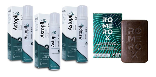 Shampoo Anticaída Romerox + Astopil Minoxidil 5% 60ml 3pack