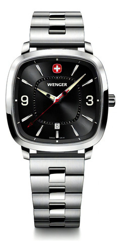 Wenger Reloj Vintage Sport, Negro, Acero Inoxidable Color De La Correa Plateado Color Del Bisel Plateado Color Del Fondo Negro