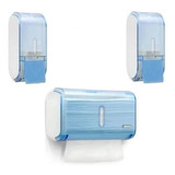 Kit 2 Dispenser Saboneteira Líquido + 1 Porta Toalheiro Azul