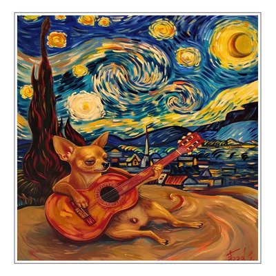 Paint By Numbers Chihuahua Tocando La Guitarra Bajo Una Noch
