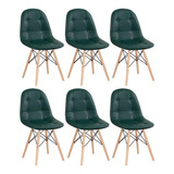 6 Cadeiras Estofada Botão Eames Botonê Capitonê Cores   Assento Verde-escuro