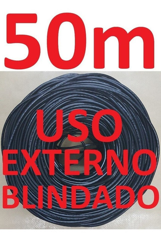 Cabo Rede Cat5e Preto 50m Externo Blindado Net Pronto Usar