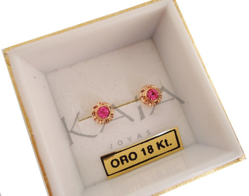 Aros Abridores Oro 18 Kt Piedra Mediana Rosa Bebé Nena