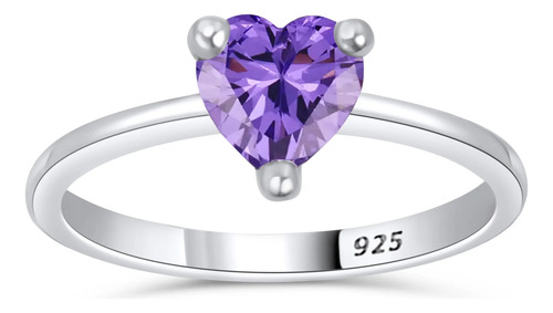 Anillo Corazon Plata Ley 925 Con Piedra De Zirconia Morado