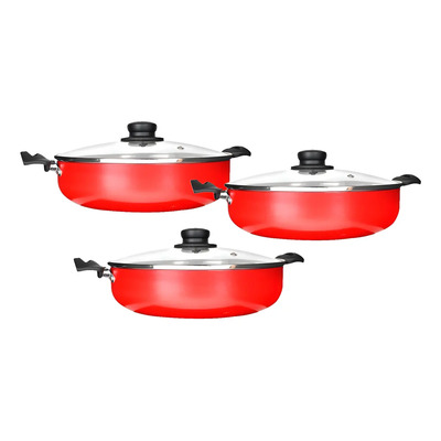 Juego 3 Arroceras Antiadhernte 28 Cm 3 Lts Tapa De Vidrio Color Rojo | Meses sin interés