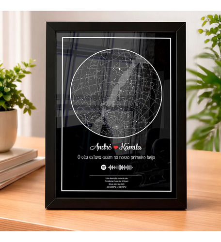 Quadro Mapa Das Estrelas Qrcode Spotify C/ Moldura Vidro A5