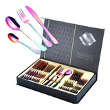 Set 24 Pc Cubierto Servicio Acero Inoxidable Tornasol + Caja