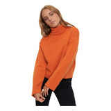 Sweater Mujer Cuello Tortuga Naranjo Corona