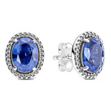 Aretes Pandora Halo Azul Brillantes Cristal Plata Original