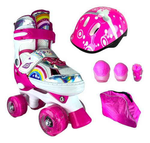 Patines 4 Ruedas Artisticos Ajustables + Casco Y Proteccion