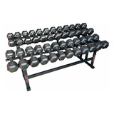 Kit Dumbbell Halter Sextavado Ferro De 10 Ao 32 Kg +suportes Cor Preto