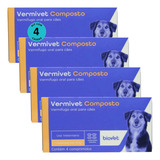 Vermivet Composto 600mg Vermifugo Cães 4 Comp  Kit C/ 4 Cxs