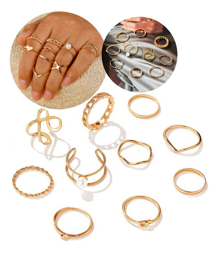 Set De 10 Anillos Vintage Varios Modelos Joyería Para Mujer