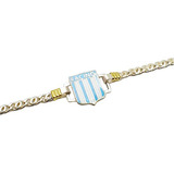 Pulsera Escudo Futbol Dije Racing Plata 925 Y Oro 18kts 