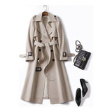 Trench Coat Feminino Elegante Com Botão Duplo, Bege