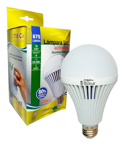 Lámpara Led Luz De Emergencia Autónoma 9w Tbcin