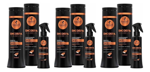 3 Kits Haskell Encorpa Cabelo Sh + Cond + Fluido - (9 Unid)