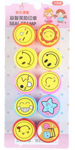 Set 10 Timbres Sellos Infantiles Caritas Emoji