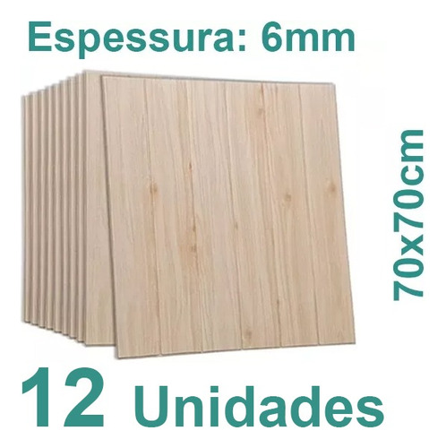 12 Placas 3d Espuma Premium Autocolante Madeira 70x70cm 6mm