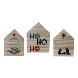 Trio Casinha Madeira Pinus Natal - Decoração Natalina