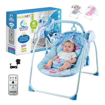 Silla Mecedora Raganet Para Bebes Columpio Control Remoto Mosquitero Azul | Envío gratis