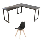 Escrivaninha Preta Home + Cadeira Industrial Saarinen