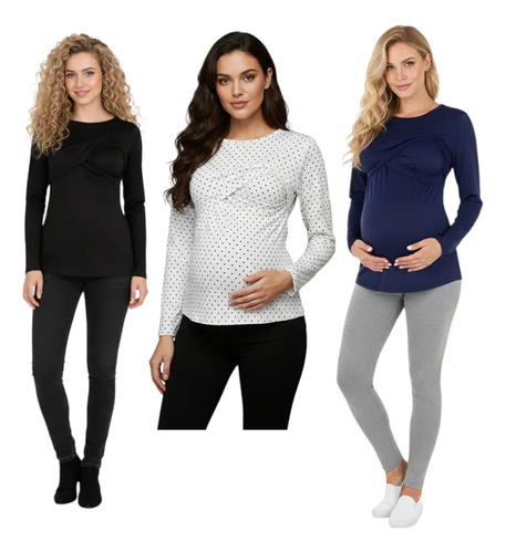 Paquete 3 Blusas De Lactancia Manga Larga Surtidas