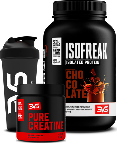 Whey Isolado Isofreak 900g - Sabor Chocolate + Creatina 100% Pura + Coqueteleira 3vs Nutrition