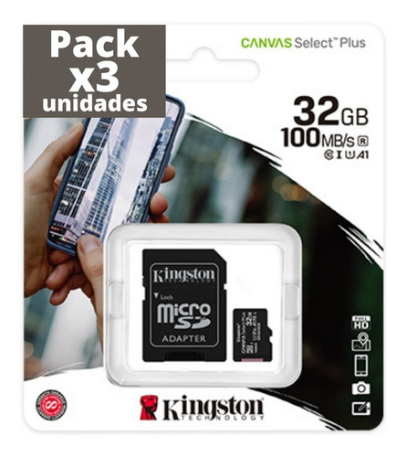 Pack X3 Memorias Micro Sd 32 Gb Kingston Clase 10 Celulares