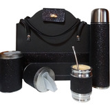 Set Matero Kit Completo Forrado Eco Cuero Negro Y Glitter 