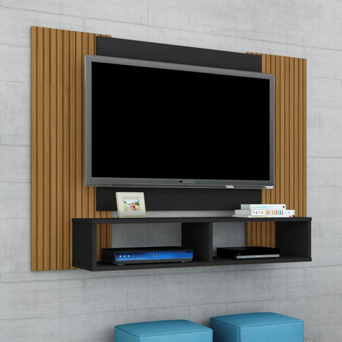 Painel Estante Para Tv Ouren Preto Pintura 3d Ripada