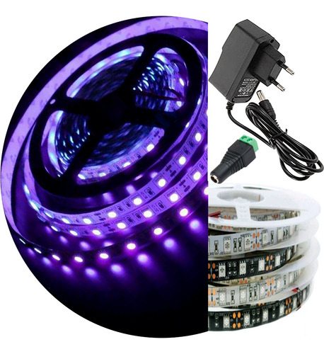 Kit Fita Led Uv Luz Negra Serigrafia Aquário 2m + Fonte 