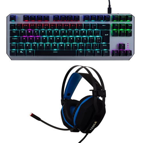 Kit Teclado Mecânico + Fone Over-ear + Microfone Tedge Rgb