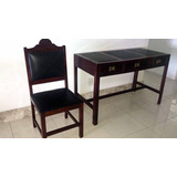 Mesa Vintage Em Madeira De Lei Para Escritório + Cadeira