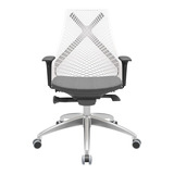 Cadeira De Escritório Plaxmetal Bix X+ Ergonômica  Cinza T57 E Branco 07 Com Estofado De Tecido Y Poliéster