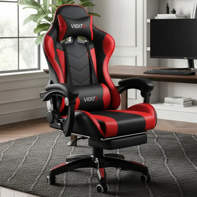 Silla Gamer Vidita GX2000 Ergonómica con Apoyapiés de Cuero Sintético Negro y Rojo | Envío gratis