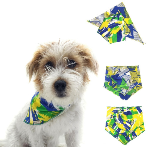 Kit 2 Fantasia Bandana Futebol Cachorro Lenço Vai Brasil Cão