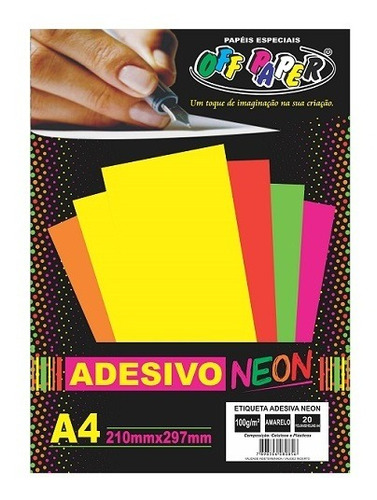 Papel Adesivo Neon A4 100g/m² C/20 Folhas Off Paper