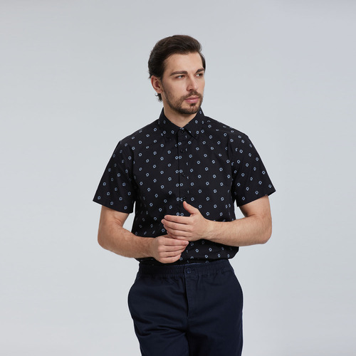 Camisa Hombre Print Flores Negro Fashion's Park