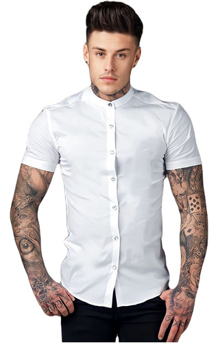 Camisa Social Slim Gola Padre Masculina Varias Cores Luxo