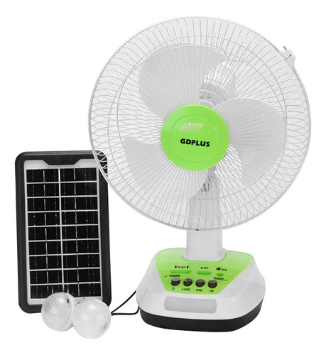 Ventilador Recargable Panel Solar Dos Bombillos Puerto Usb